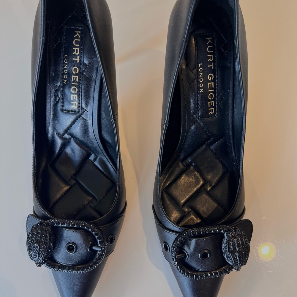 Kurt Geiger Black Pumps with Black Crystal Front Buckle